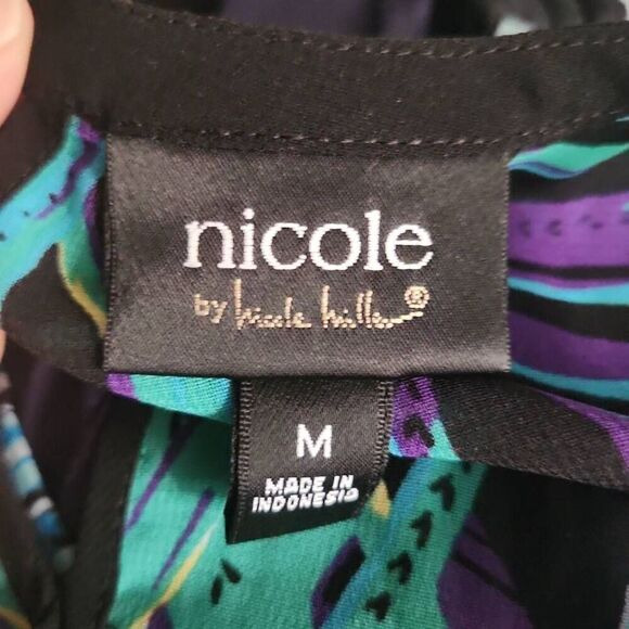 Nicole by Nicole Miller Ladies Size Medium Black Blue Sheer Print Cami Tank - Picture 5 of 6